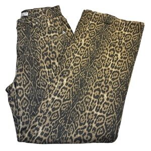 Ettelo Jeans Size 2 Leopard Print Wide Leg Denim High Rise Cotton Spandex